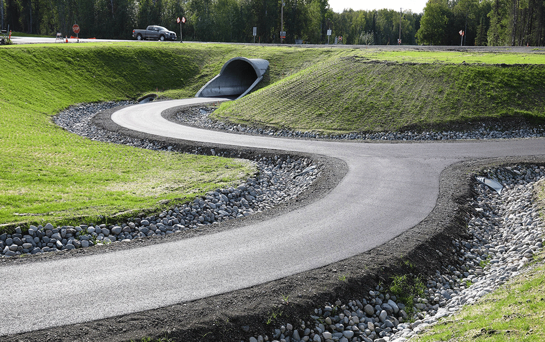 Photo of road and improved walking path