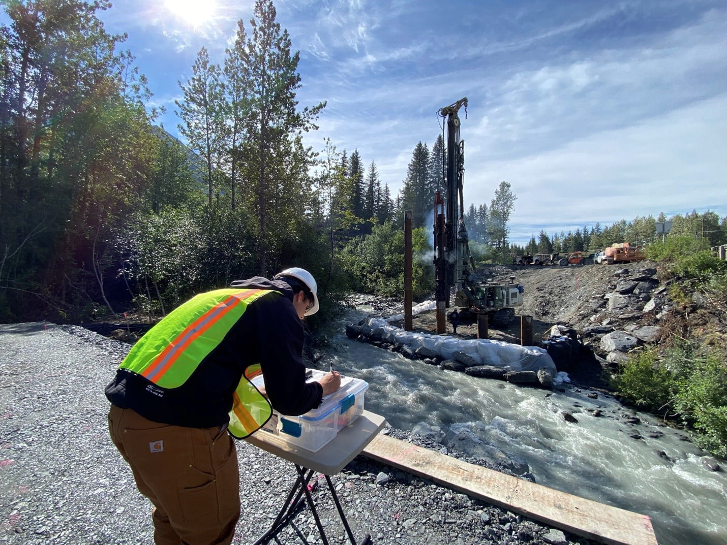 Photo of CRW employee working on temporary bridge in Seward, AK